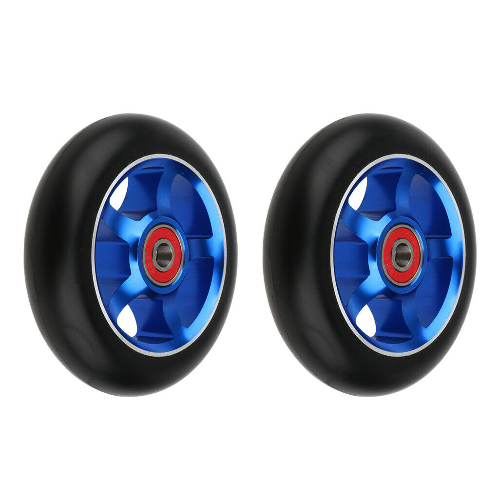 1 Pair of Replacement 100mm Stunt Scooter Wheels with Bearings & Bushings Blue