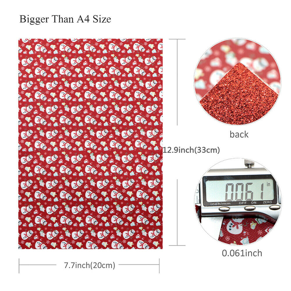 Christmas Snowman Double-sided Red Glitter Fabric Faux Leather DIY Sewing Crafts