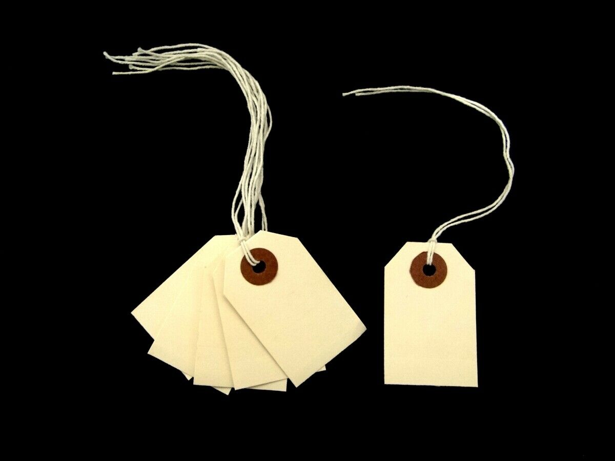 100 x Quality Strung Manilla Price Tags 54mm x 29mm