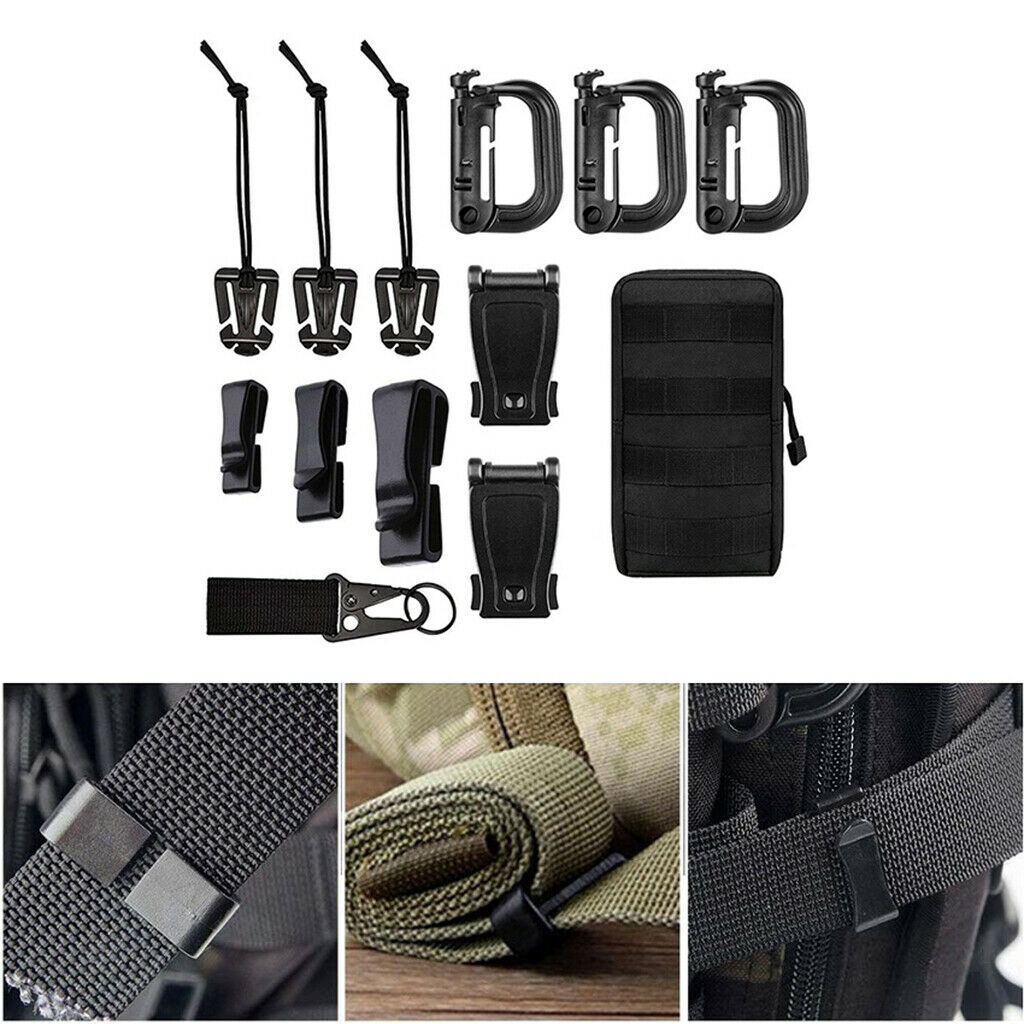 Kit of 13 Molle Attachments for D-Ring Clip Keyring Holder Outdoor Tools