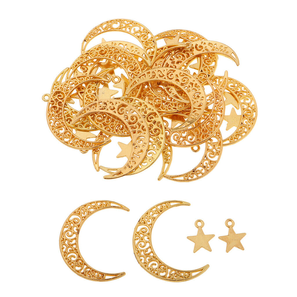 (Approx 50pcs) DIY Golden Color Alloy Moon Star Charms Pendant for Crafting, DIY