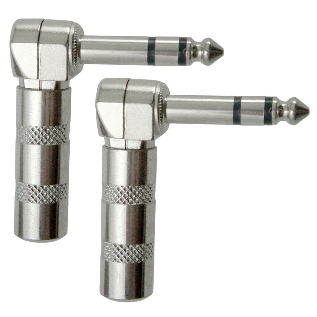 2PCS Guitar Audio Connector Plug 1/4" 6.35mm Right Angle Male Plated Stereo