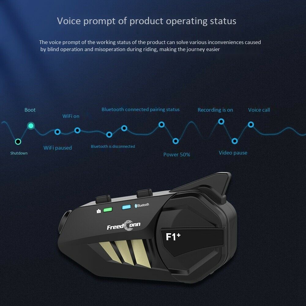 Freedconn F1 Motorcycle WiFi Driving Recorder 1080P Bluetooth 5.0 Helmet HeadB7