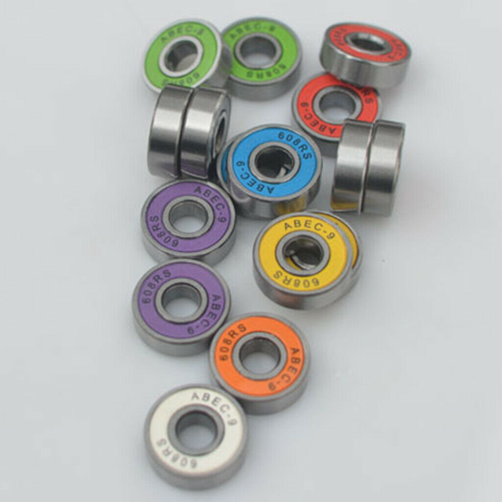 16pcs Frictionless Abec 9 Skateboard Roller Skate Bearings 608-RS 8x22x7mm