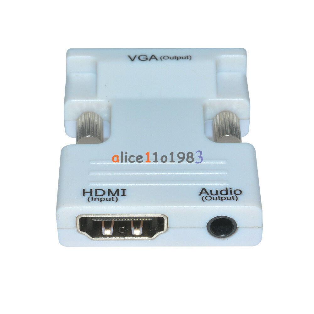 White HDMI Female to VGA Male Converter+Audio Cable Support 1080P Signal Output