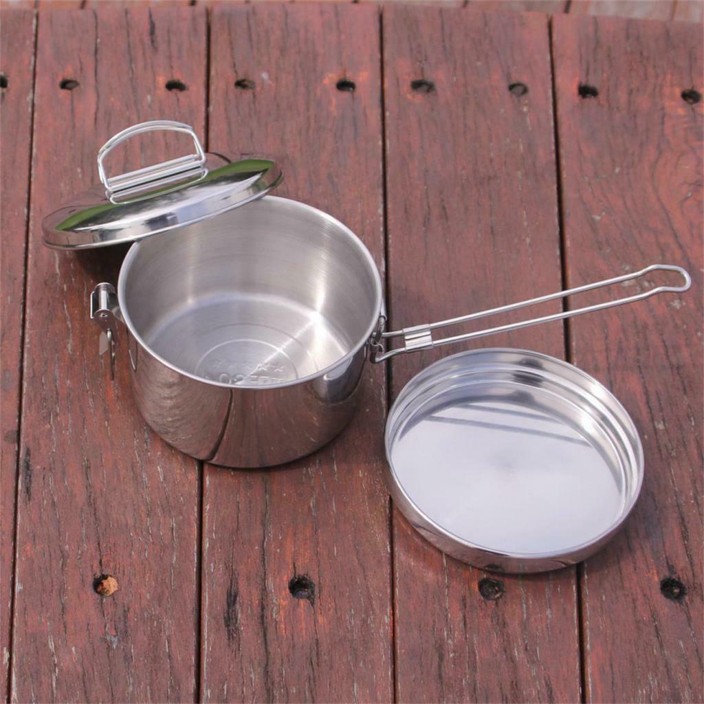2-Layers Portable Tableware Stainless Steel Lunch Box Bento &Long Handle