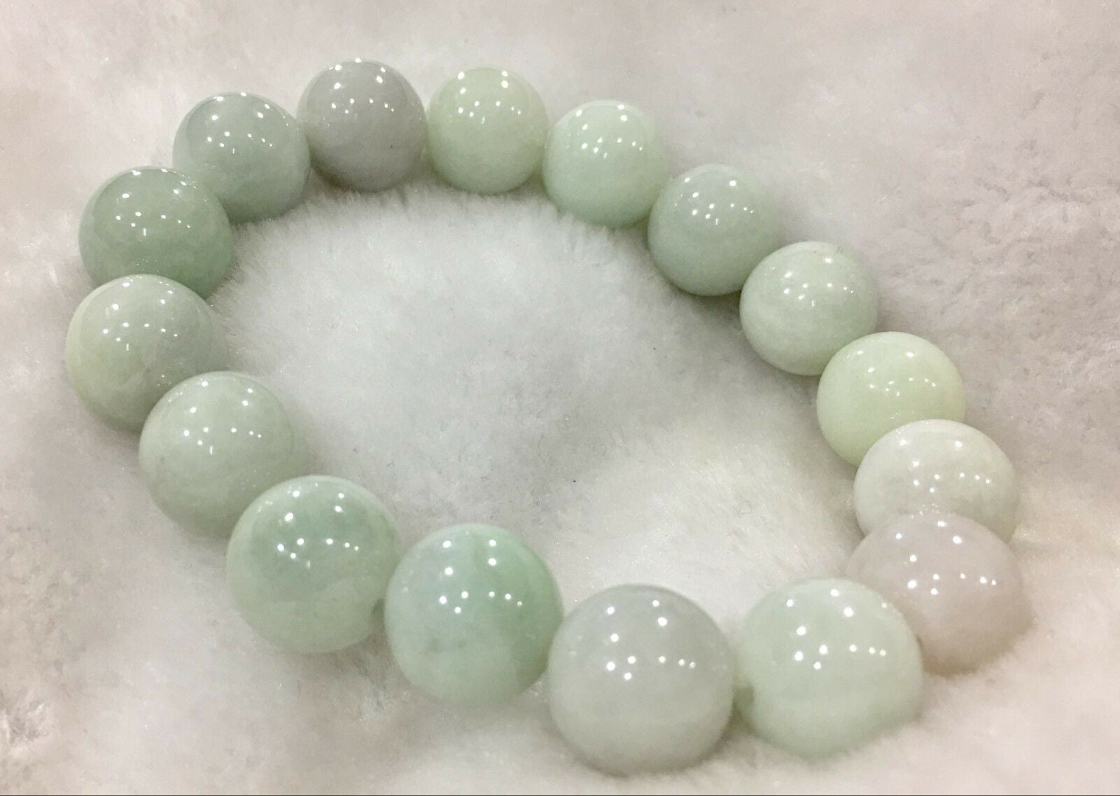 100% Natural 13MM A Light green Emerald Jade Round Gem Bracelet A+++