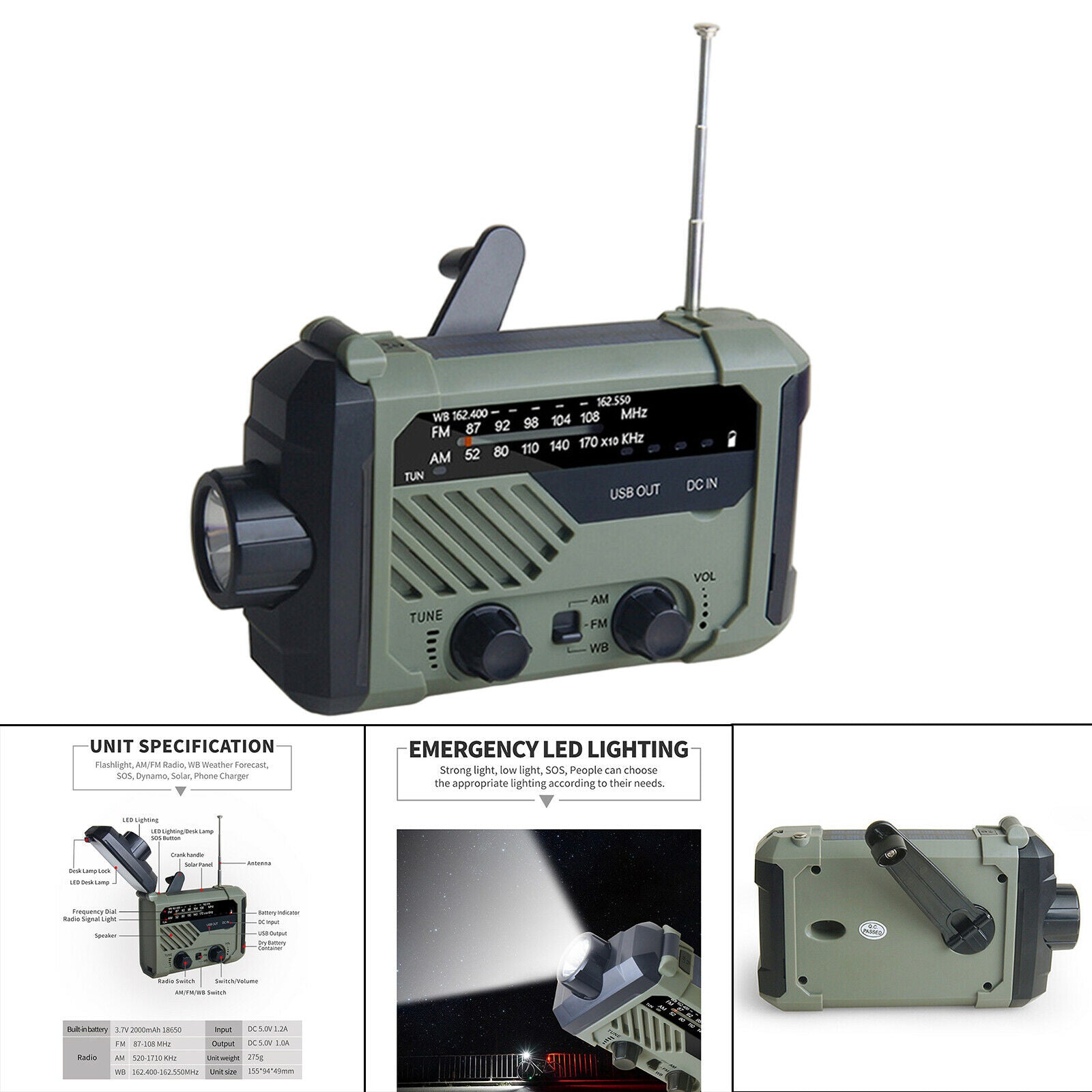 Emergency Weather Radio Portable Power Bank 2000mAh for Outdoor Survival