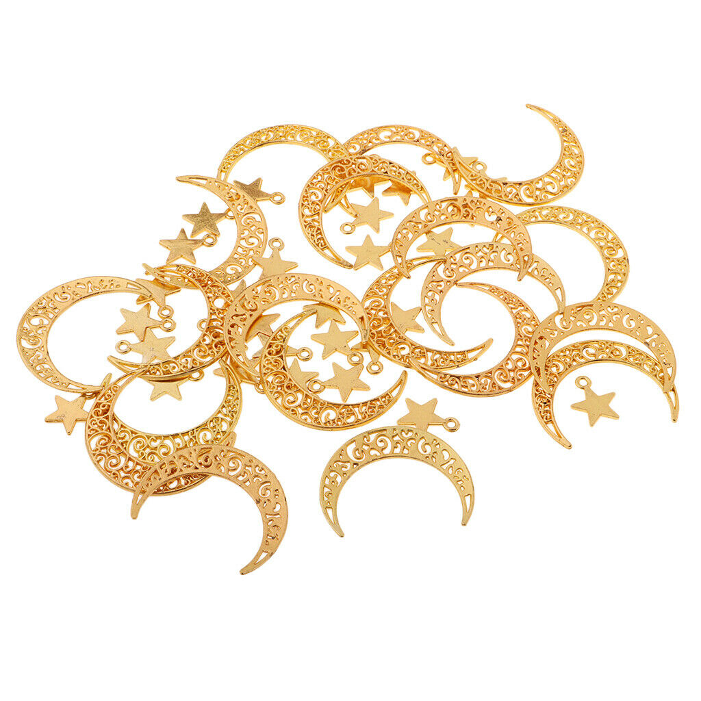 (Approx 50pcs) DIY Golden Color Alloy Moon Star Charms Pendant for Crafting, DIY