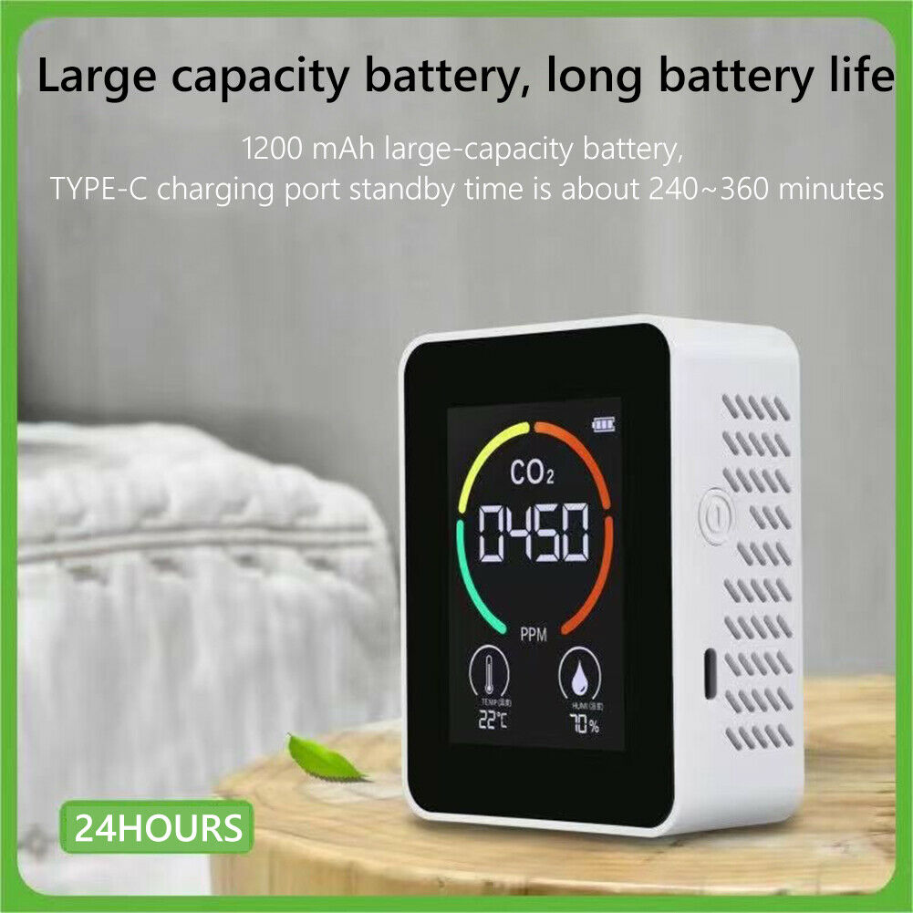 Indoor CO2 Detector NDIR Sensor Carbon Dioxide Temperature Humidity Meter @