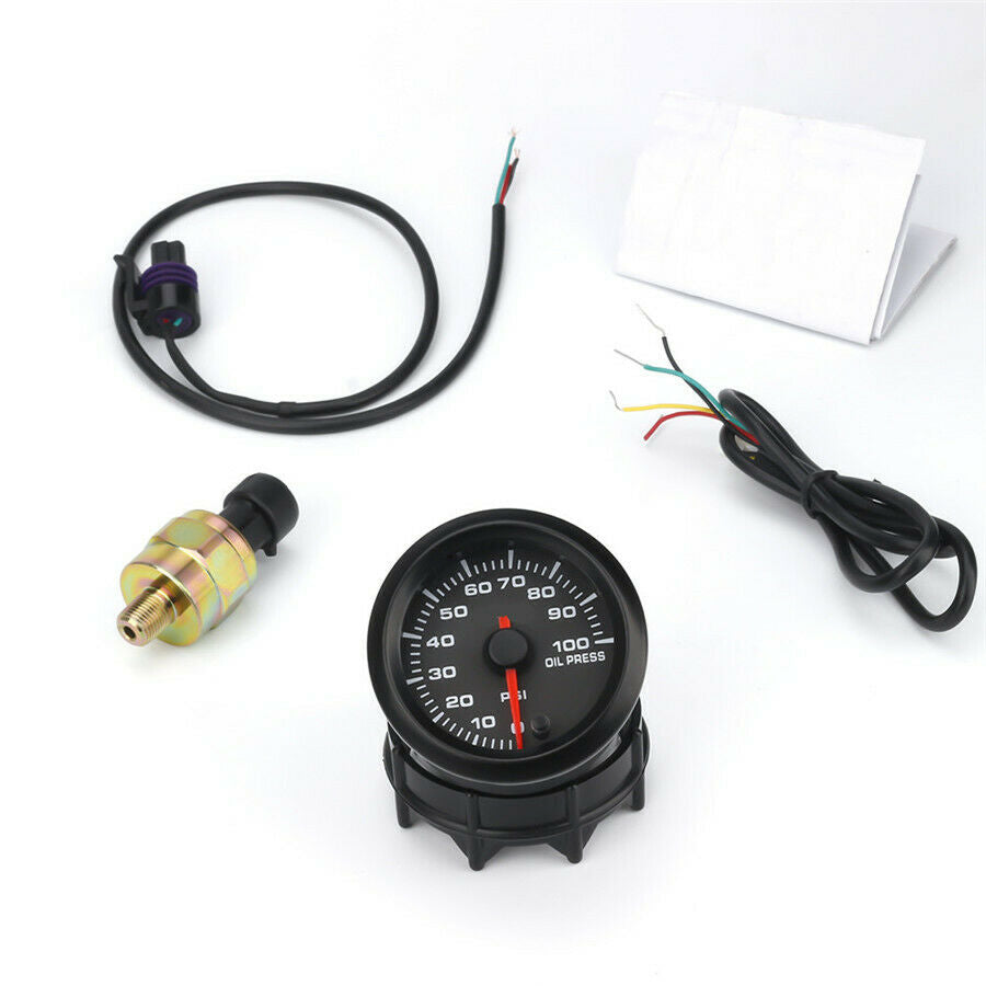 0-100 PSI Oil Pressure Gauge Meter 2" 52mm 7 Colors Backligjht 12V With Sensor