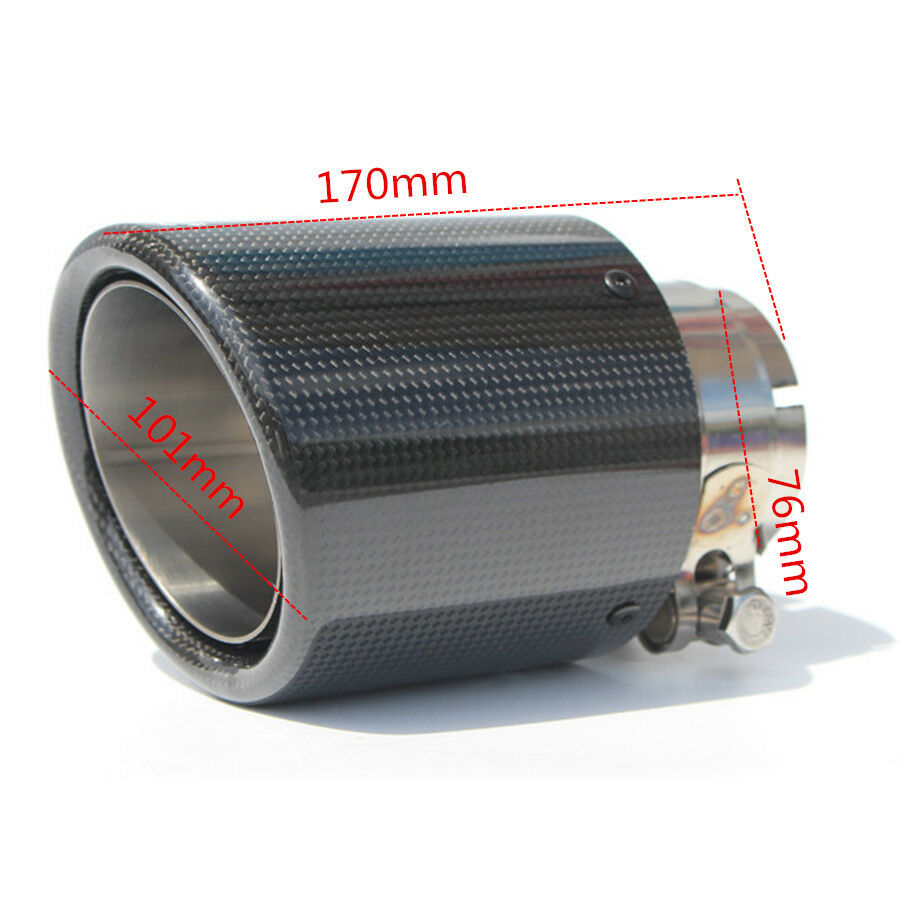 100% Carbon Fiber Black Glossy Car Exhaust Muffler Pipe 3" 76mm Outlet 4" 101mm