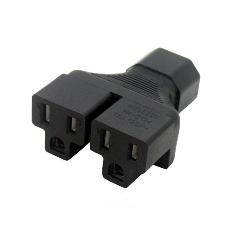 1PCS IEC320 C14 to 2 US NEMA 5-15R Adapter Durable construction Receptacle Black