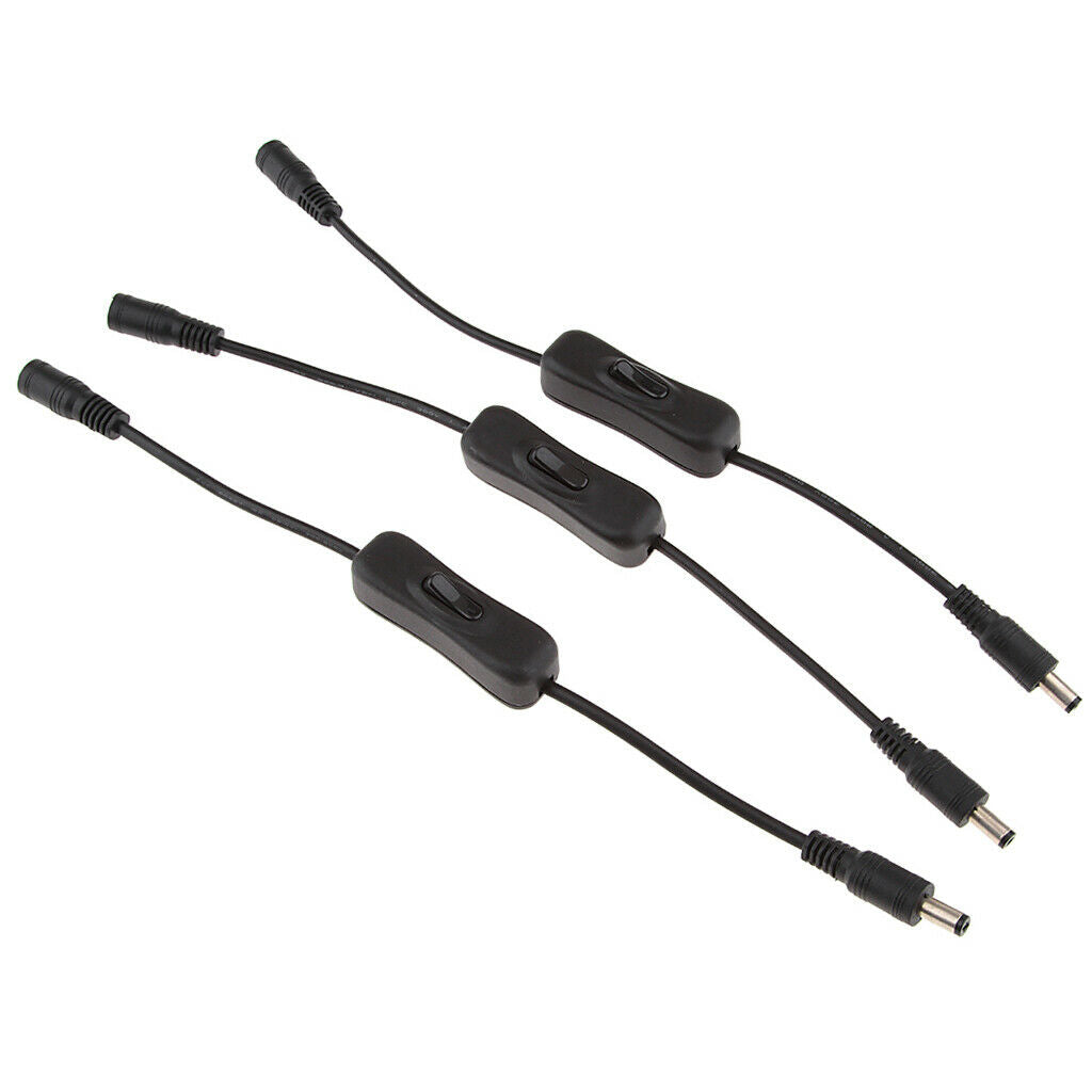 3xLED Strip Light Inline On/Off Switch Cable DC Jack 5.5x2.1mm Male & Female