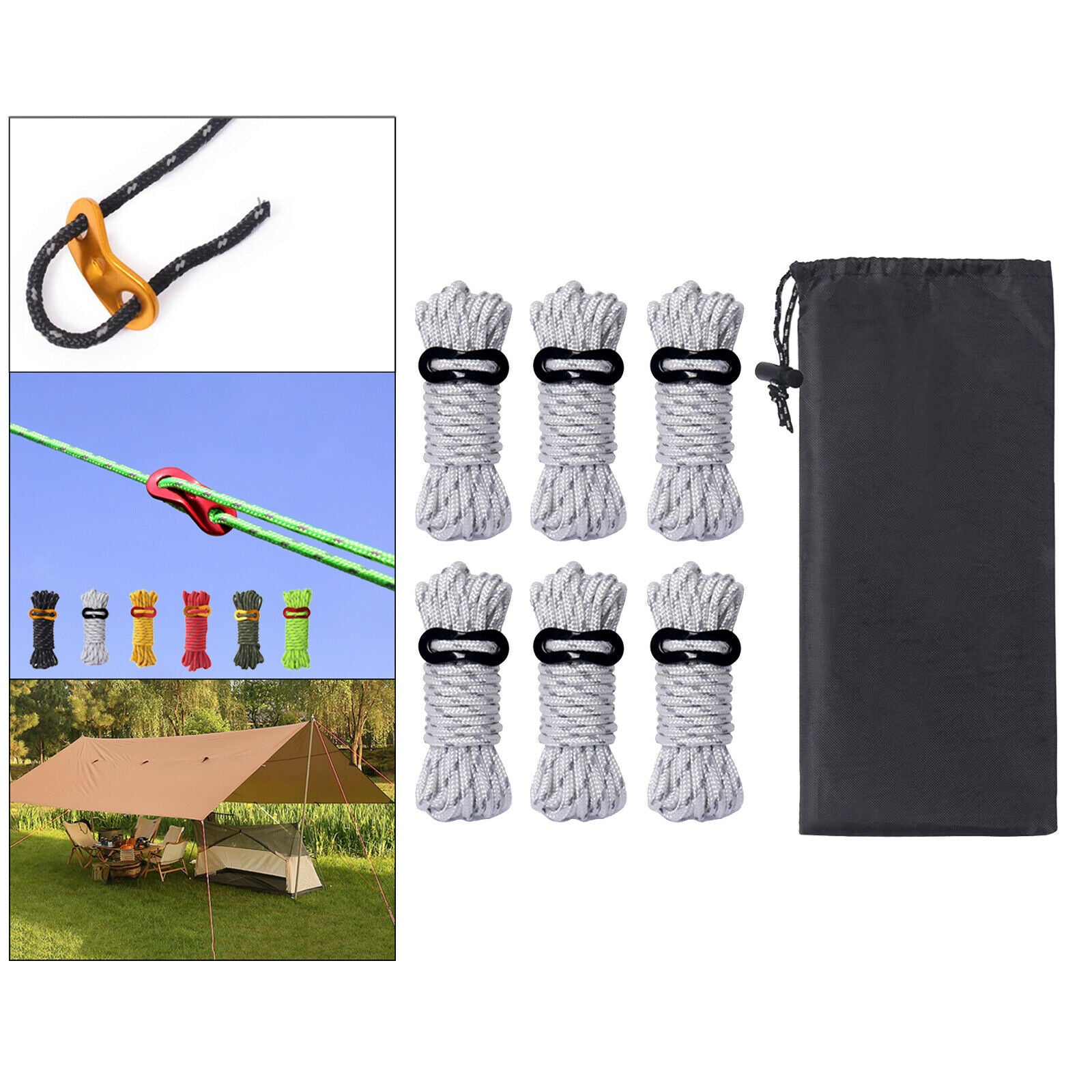 Pack Guylines 4mm Tent Cords Camp Rope for Outdoor Camping Backpacking White