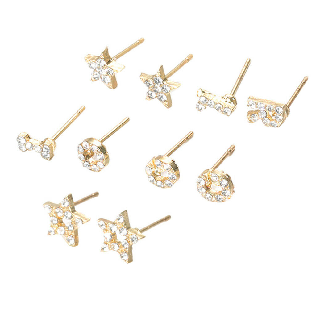 5 Pairs assorted crystal rhinestone stud earrings women fashion jewelry