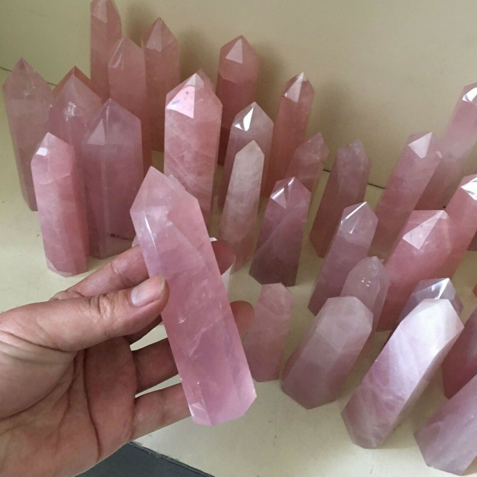 100% Natural Pink Rose Quartz Crystal Wand Point Healing Reiki Mineral Stone