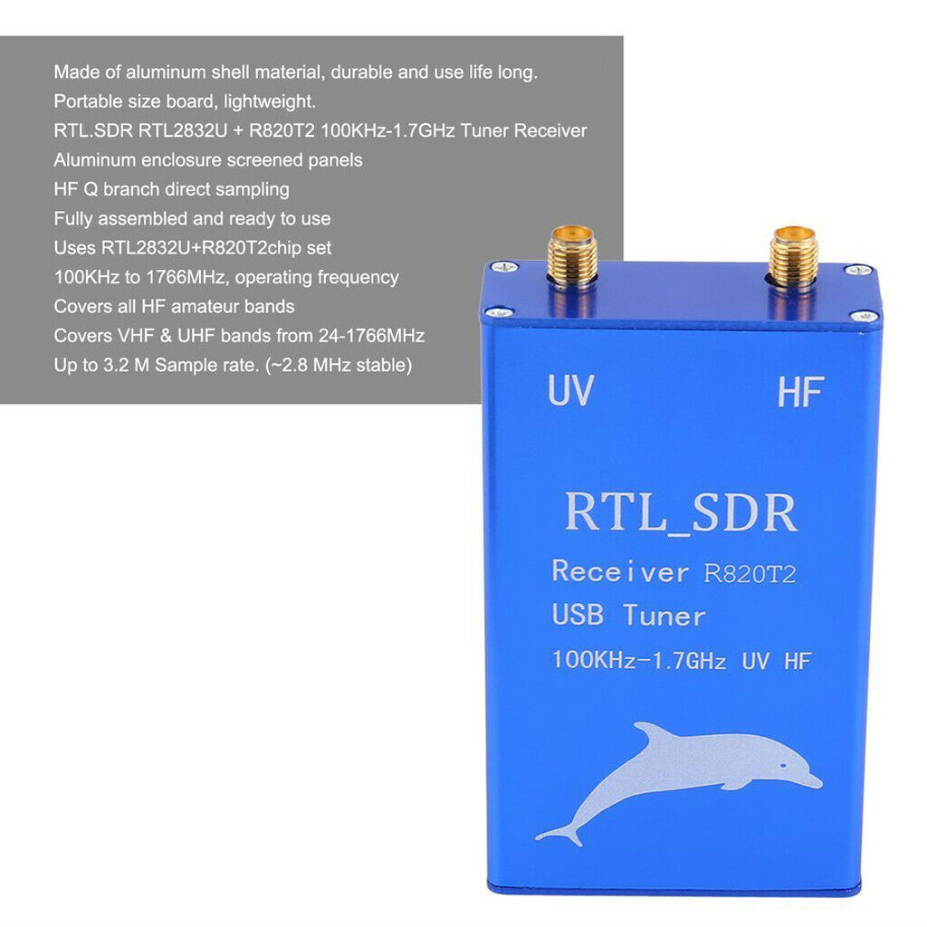 Rtl2832u + R820t2 UV-HF RTL. SDR Radio USB Tuner Receiver - CW FM 100 khz-1.7ghz