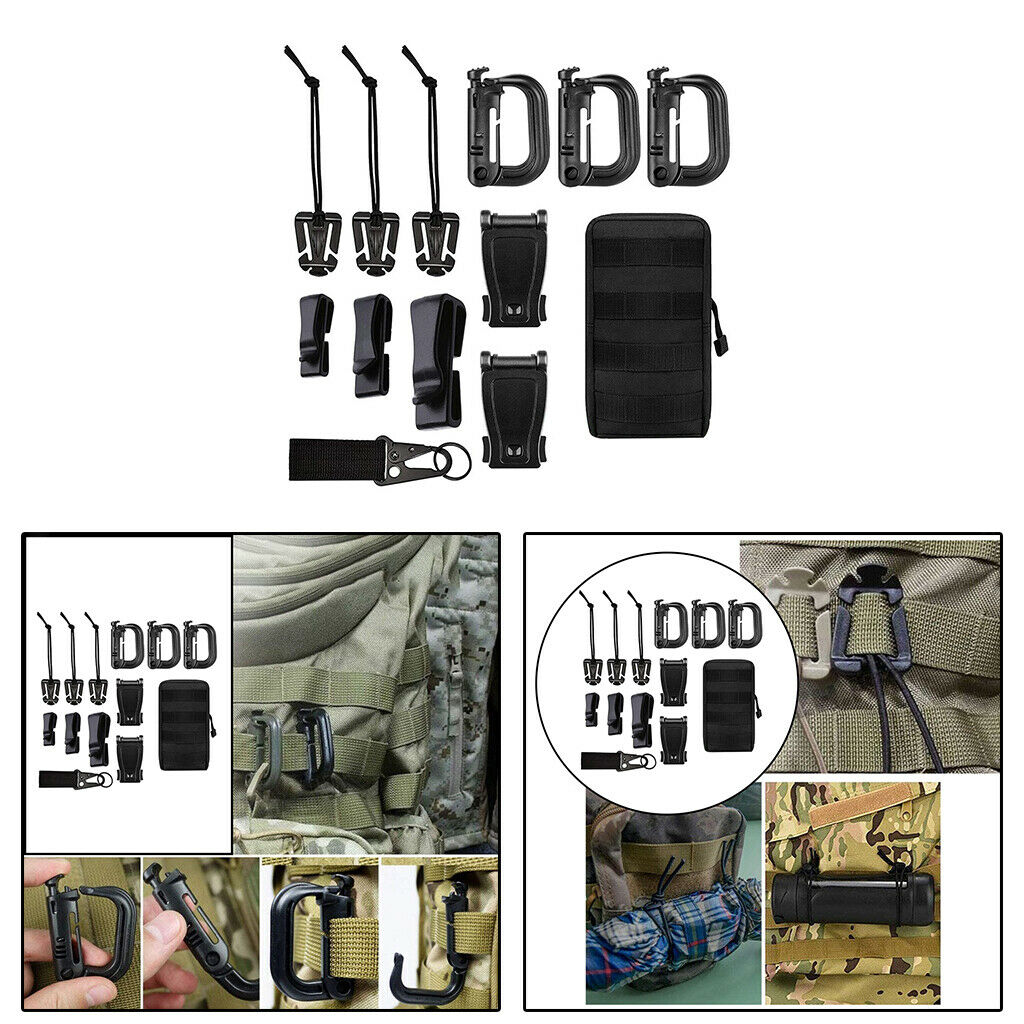 Kit of 13 Molle Attachments for D-Ring Clip Keyring Holder Outdoor Tools
