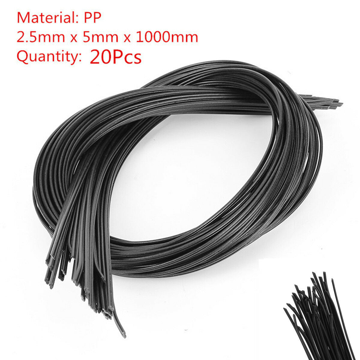 -XN20Pcs 2.5mm*5mm*1000mm Black Bumper Special Electrode PP Plastic Welding Rods