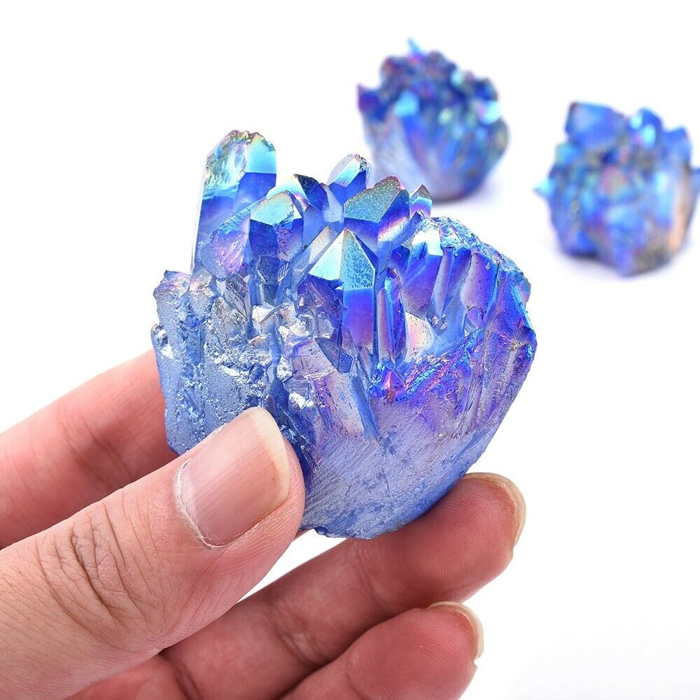 100% Natural Blue Crystal Quartz Cluster Stone Mineral Healing Specimen Decor US