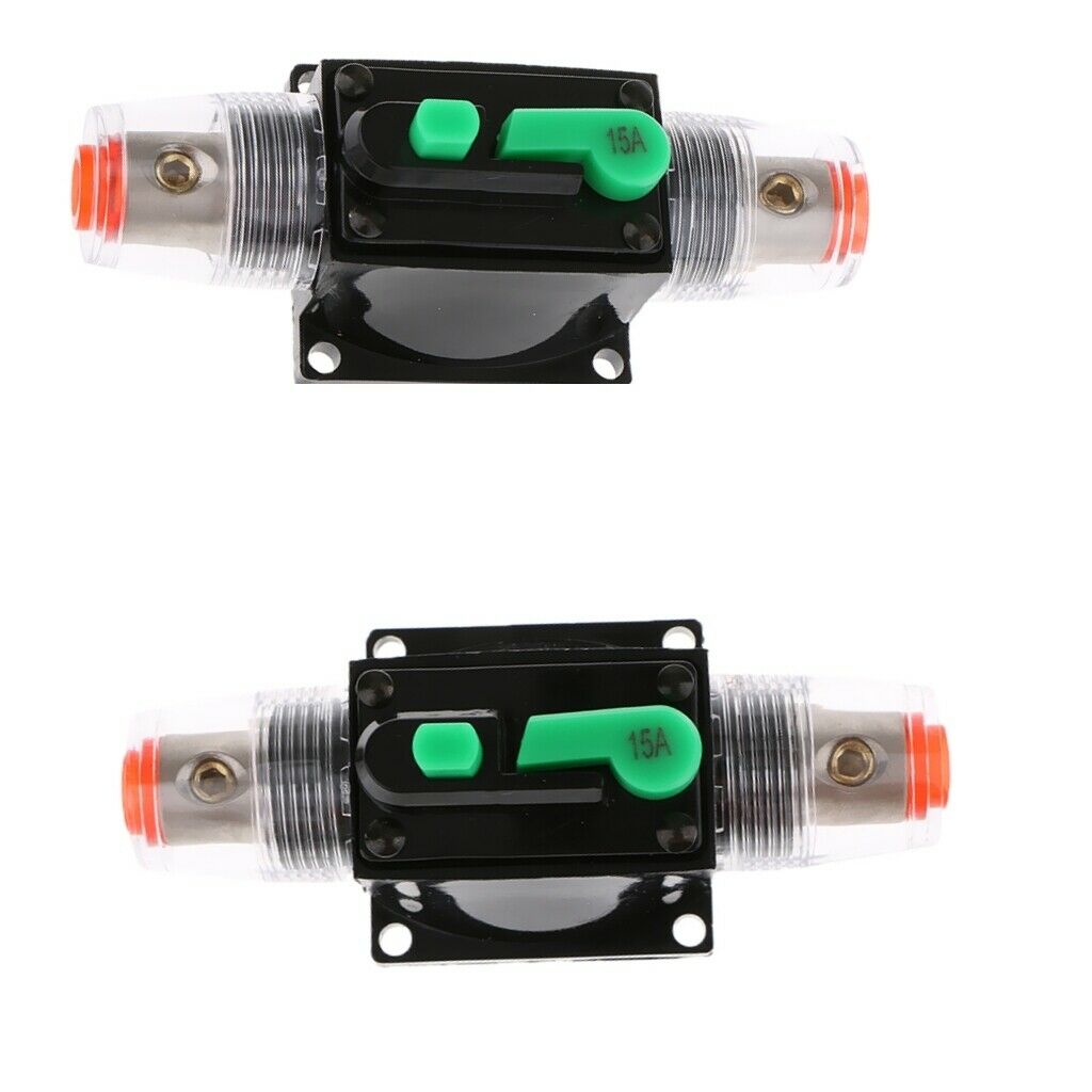 2x 15Amp In-Line Circuit Breaker Stereo Audio Car Fuse Holder 12V/24V/32V DC
