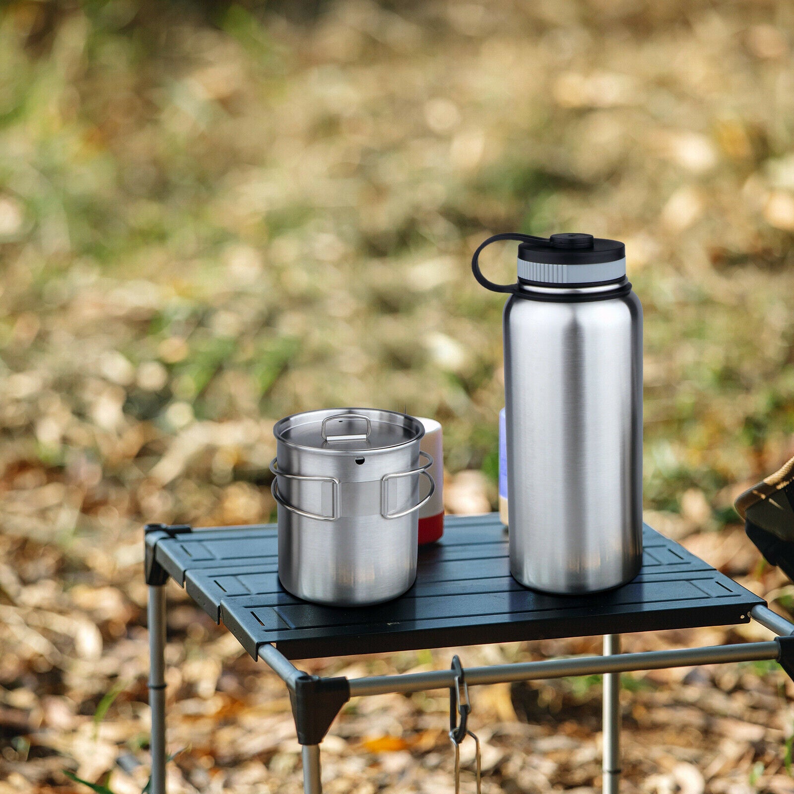 Outdoor Pot Camping Stainless Steel Bottle 750ml Bowl Cooking Tea Traveling