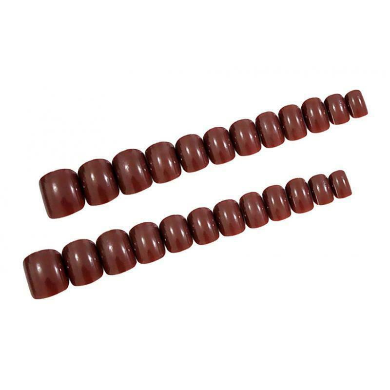 24Pcs Ballerina Full Cover Short False Nails Square Art Tips Set Cameo Brown