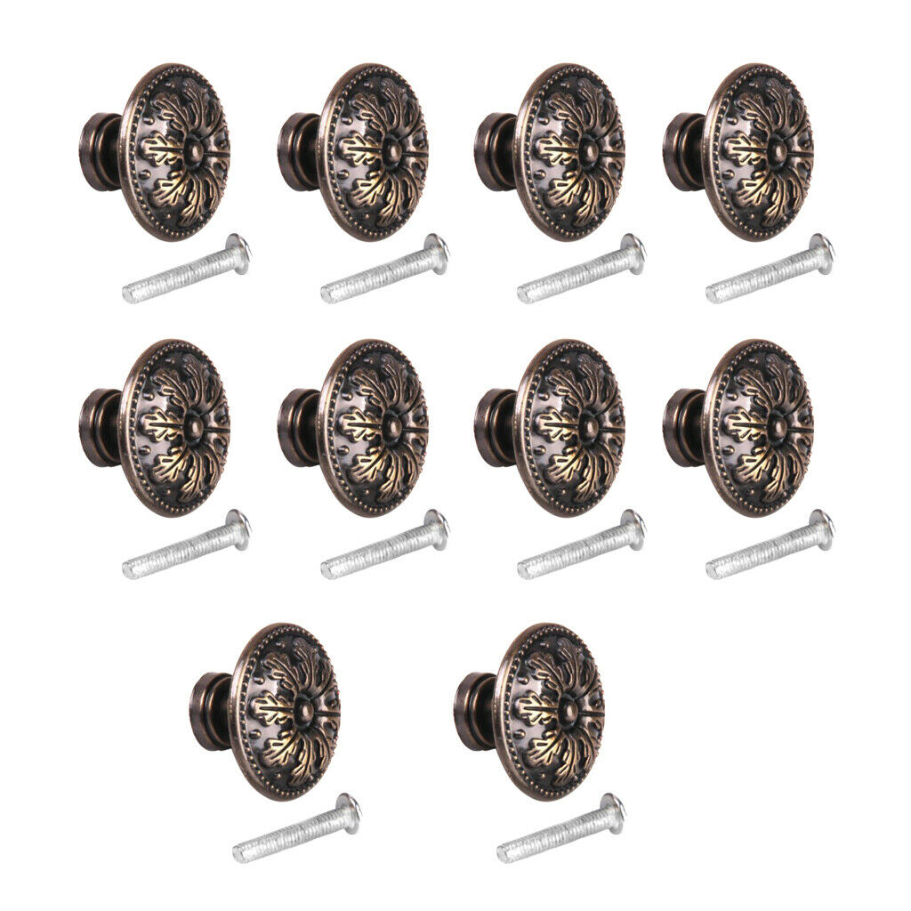 10 XVintage Round Decorative Cabinet Door Drawer Pull Handle Knob Copper 3cm