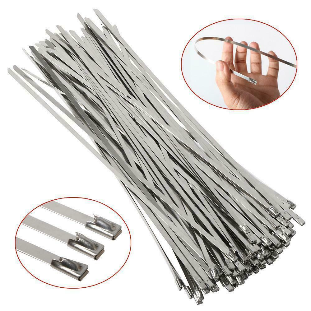 100 x Stainless Steel Metal Cable Ties 300mm x 4.6mm Heat Wrap Exhaust Zip Tie