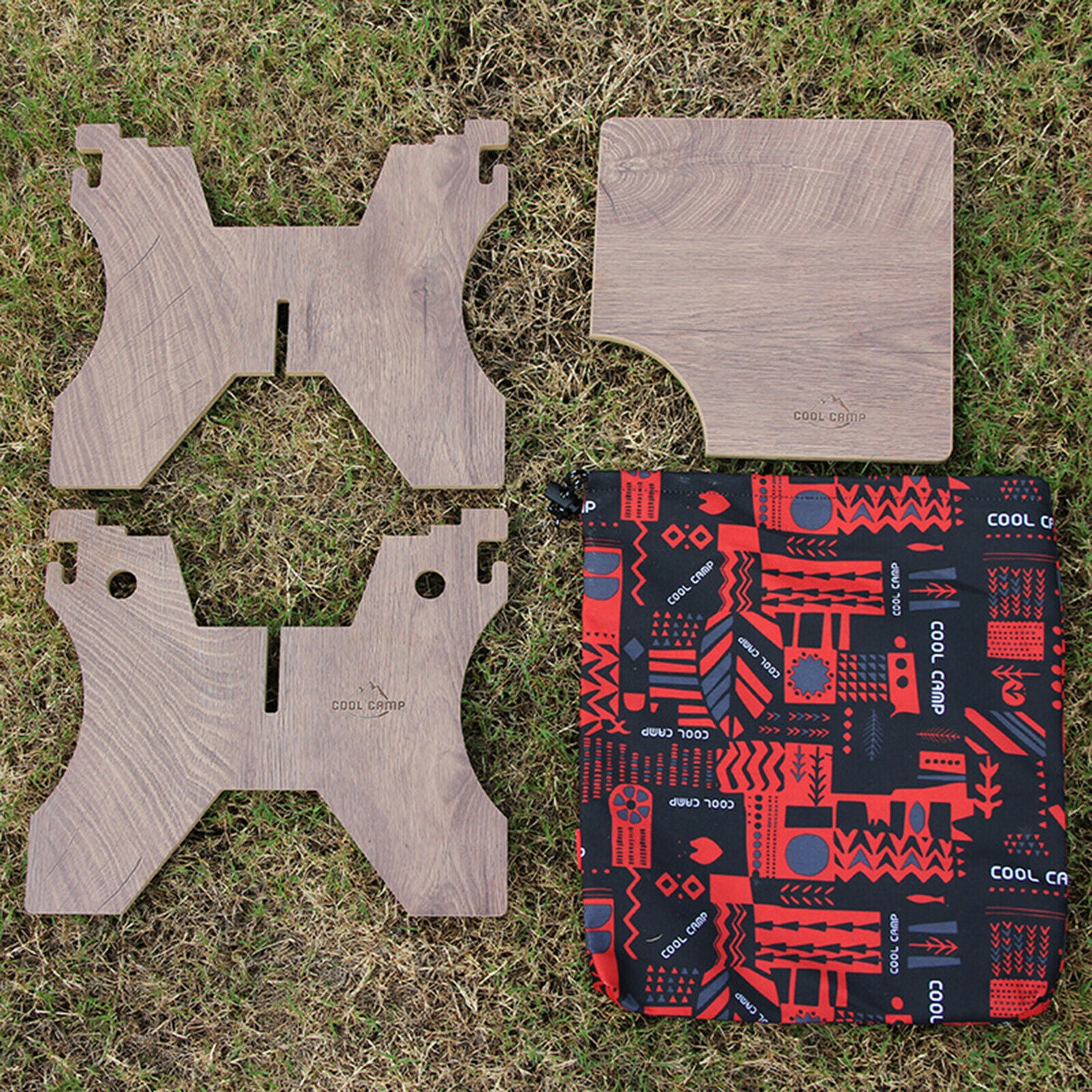 Camping Water Bucket Stand Wooden Holder Shelf Picnic Grill Folding Stool