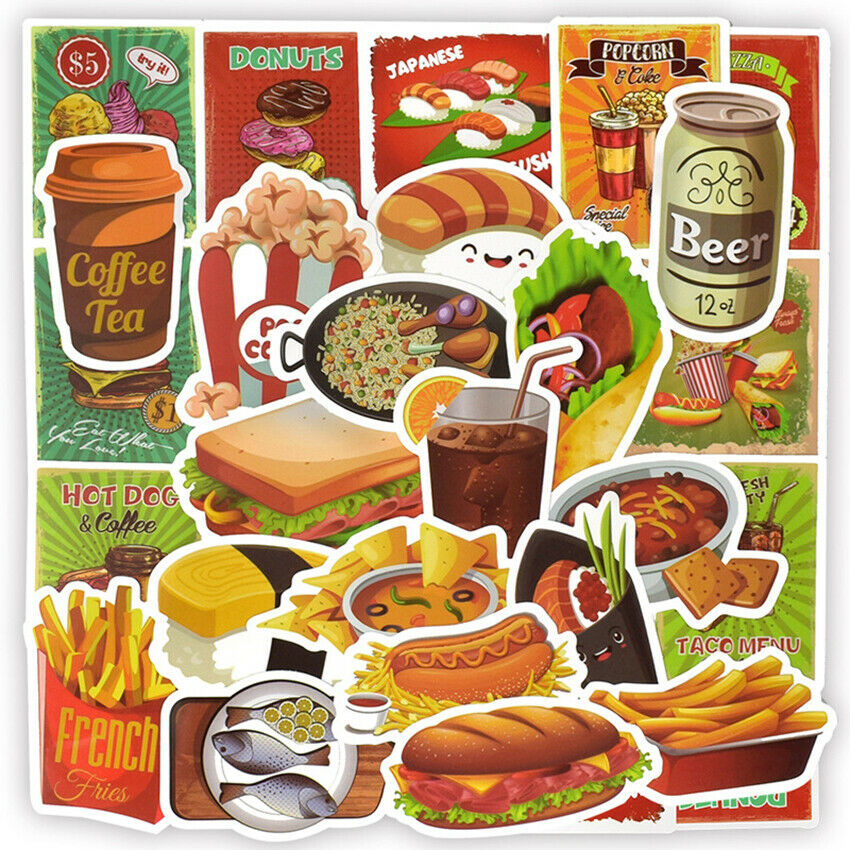 50X Creative colorful food drinks coffee home stickers DIY scrapbook album decor