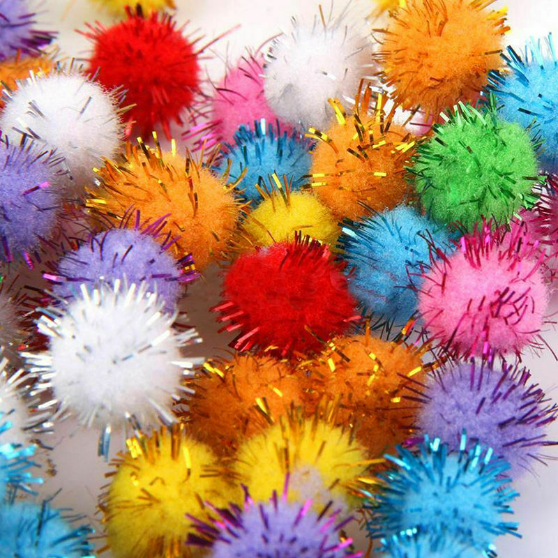 100pcs Glitzy POM POM Balls Sparkly Small Pompom Balls Cat Kitten Toys 1.5cm