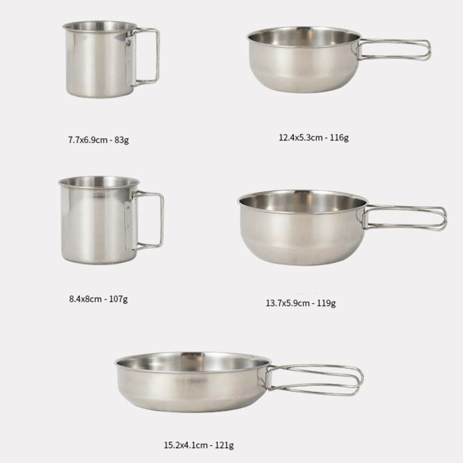 5Pcs Portable Outdoor Camping Stainless Steel Cooking Bowl Pan Cookware Set