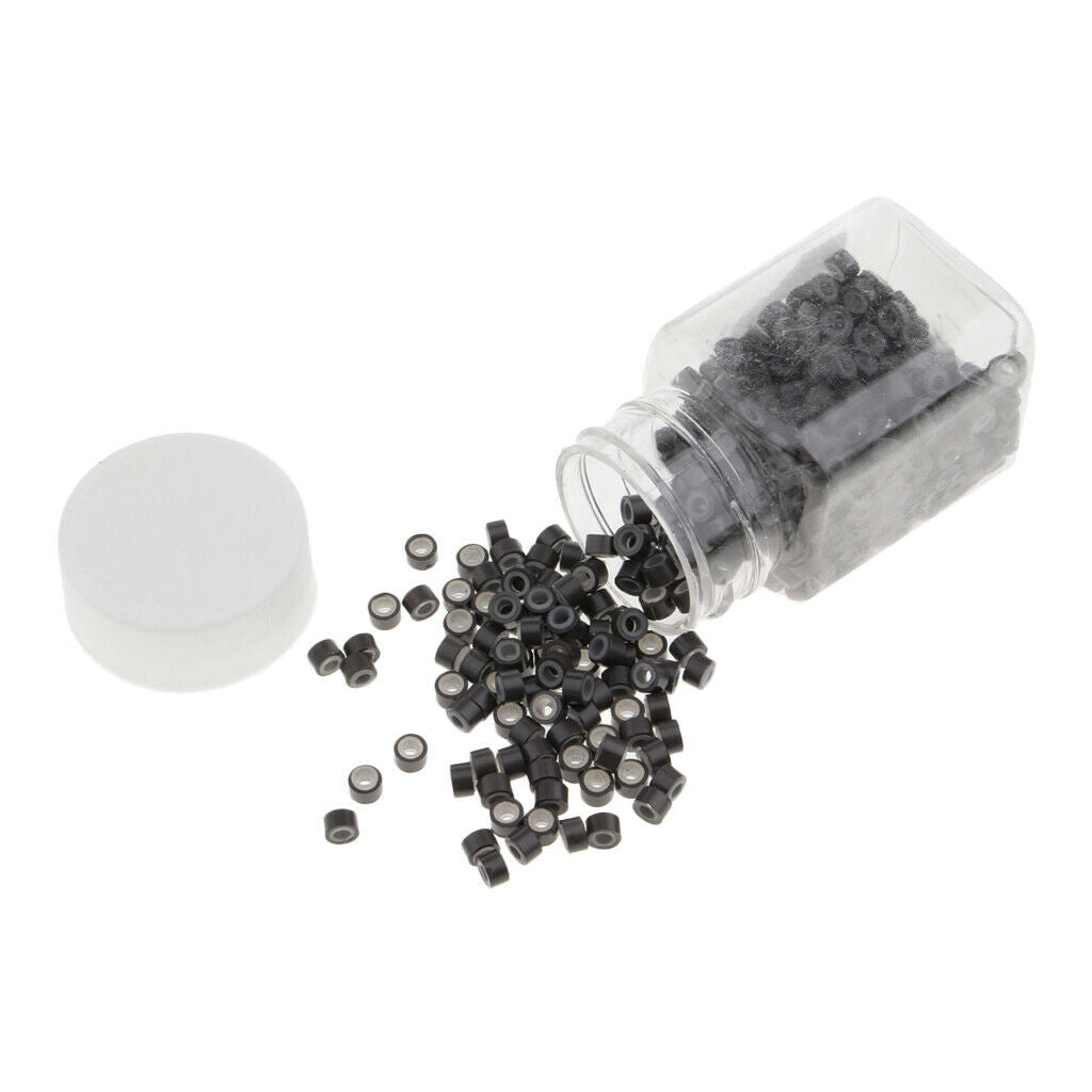 1000 Pieces Silicone Micro Hair Extension Rings Loop Beads Set Black Bulk