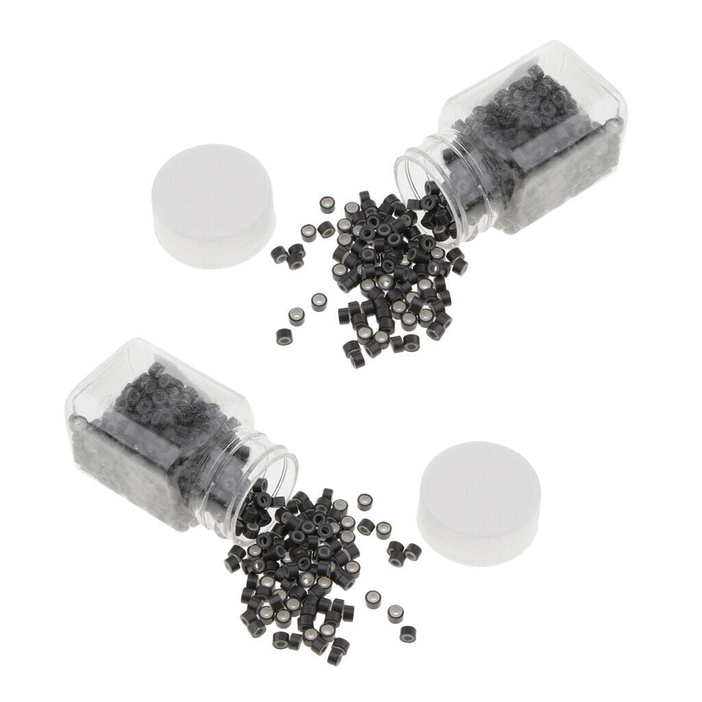 1000 Pieces Silicone Micro Hair Extension Rings Loop Beads Set Black Bulk