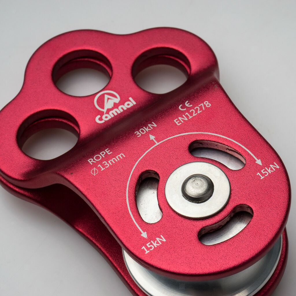30KN Fixed Side Single Climbing Pulley Arborist Equipment for 13mm Rope red