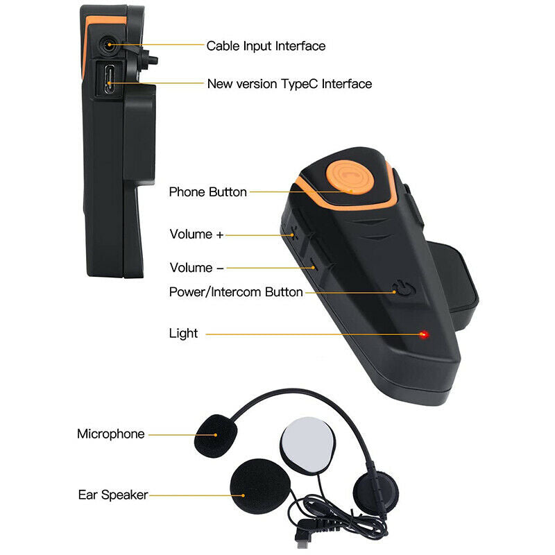 Motorcycle Helmet Bluetooth Headset Communication Systems Kit Intercom BT-S2, A2