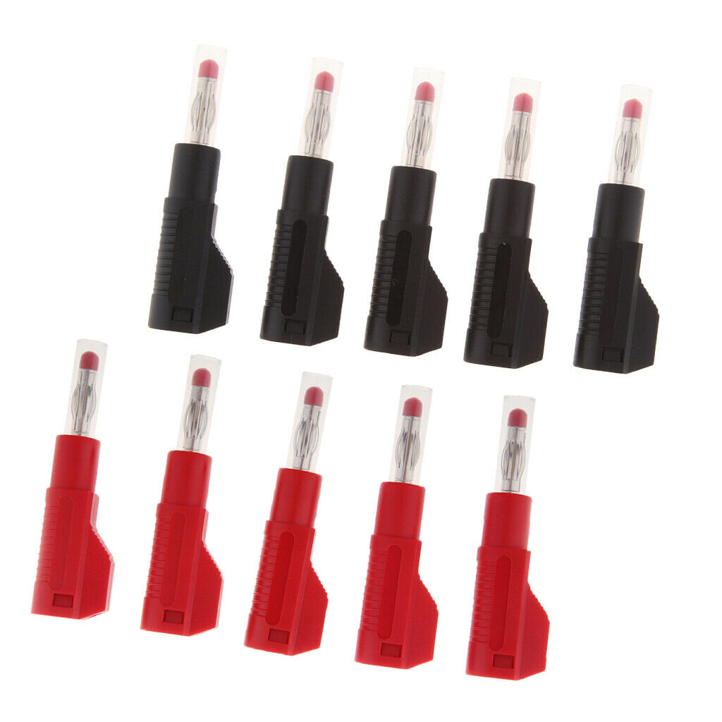 10PCS Unshrouded 4mm Male Sheath Stackable Banana Plug Red + Black