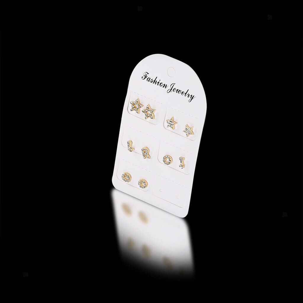 5 Pairs assorted crystal rhinestone stud earrings women fashion jewelry