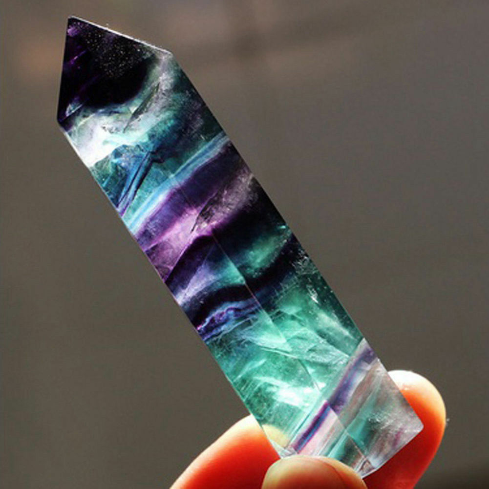 100% Colorful Natural Fluorite Quartz Crystal Stone Point Healing Hexagonal Wand