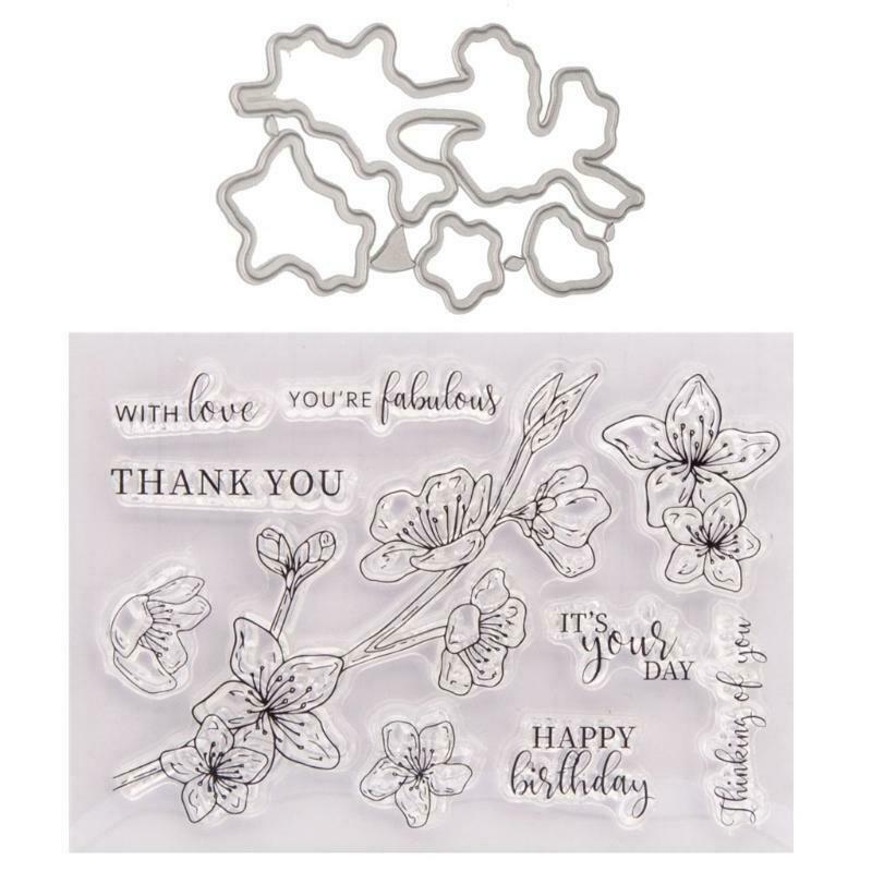 Flower Thank You Seal Stamp with Cutting Dies Stencil Set DIY Scrapbook Emboss