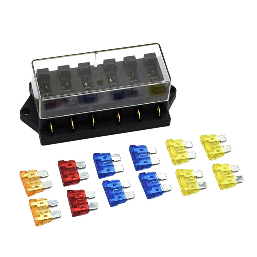 Auto 6-Way Blade Fuse Box Holder with LED Light for Yacht RV Waterproof