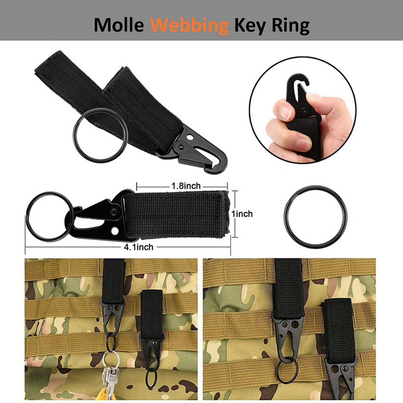 30Pack Attachments for Molle Backpack 360 Rotation D-Ring Clip MOD Strap