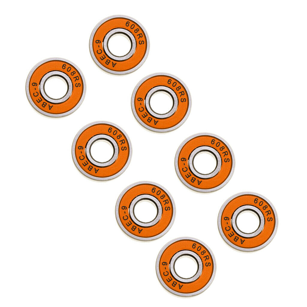 8pcs Frictionless Abec 9 Skateboard Roller Skate Bearings 608-RS 8x22x7mm Orange
