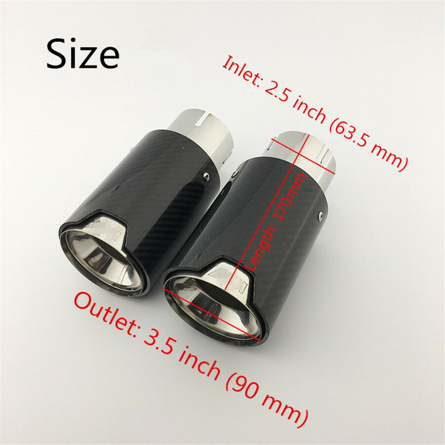 100% Real Carbon Fiber Glossy Black Exhaust End Tips for BMW 2.5'' in 3.5'' out