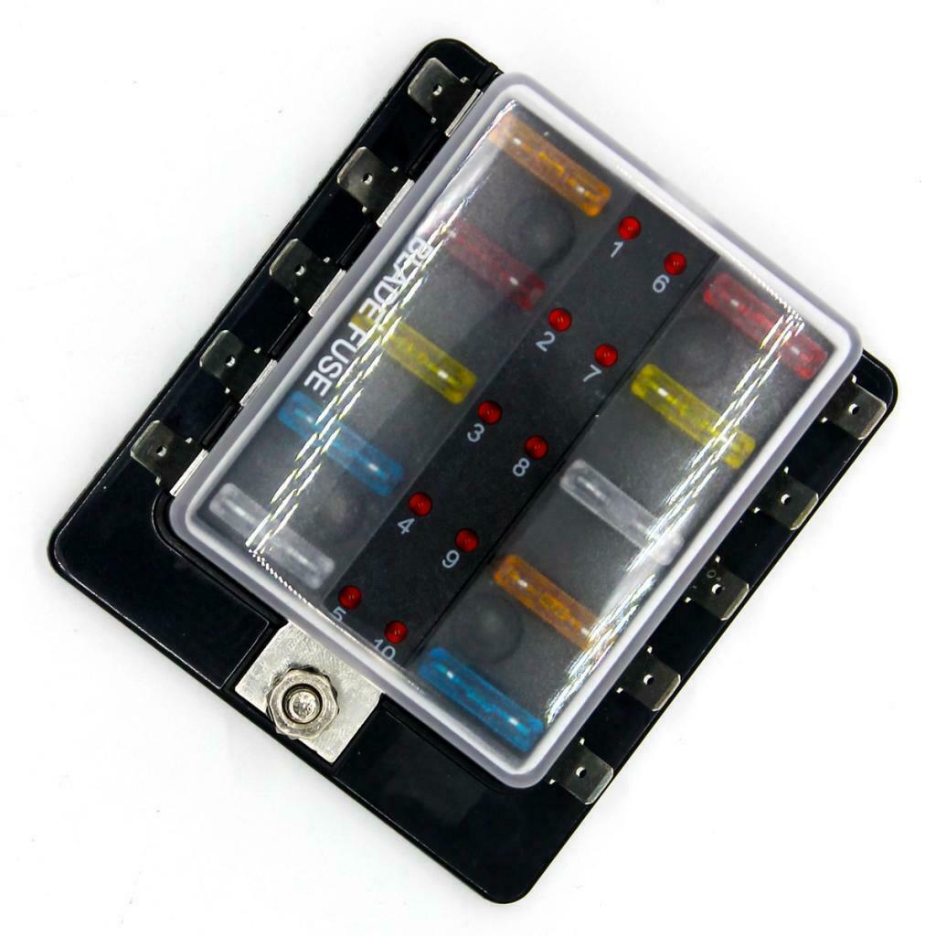 Car Truck Boat Motorcycle 10 Way Circuit Blade Fuse Box Holder Block