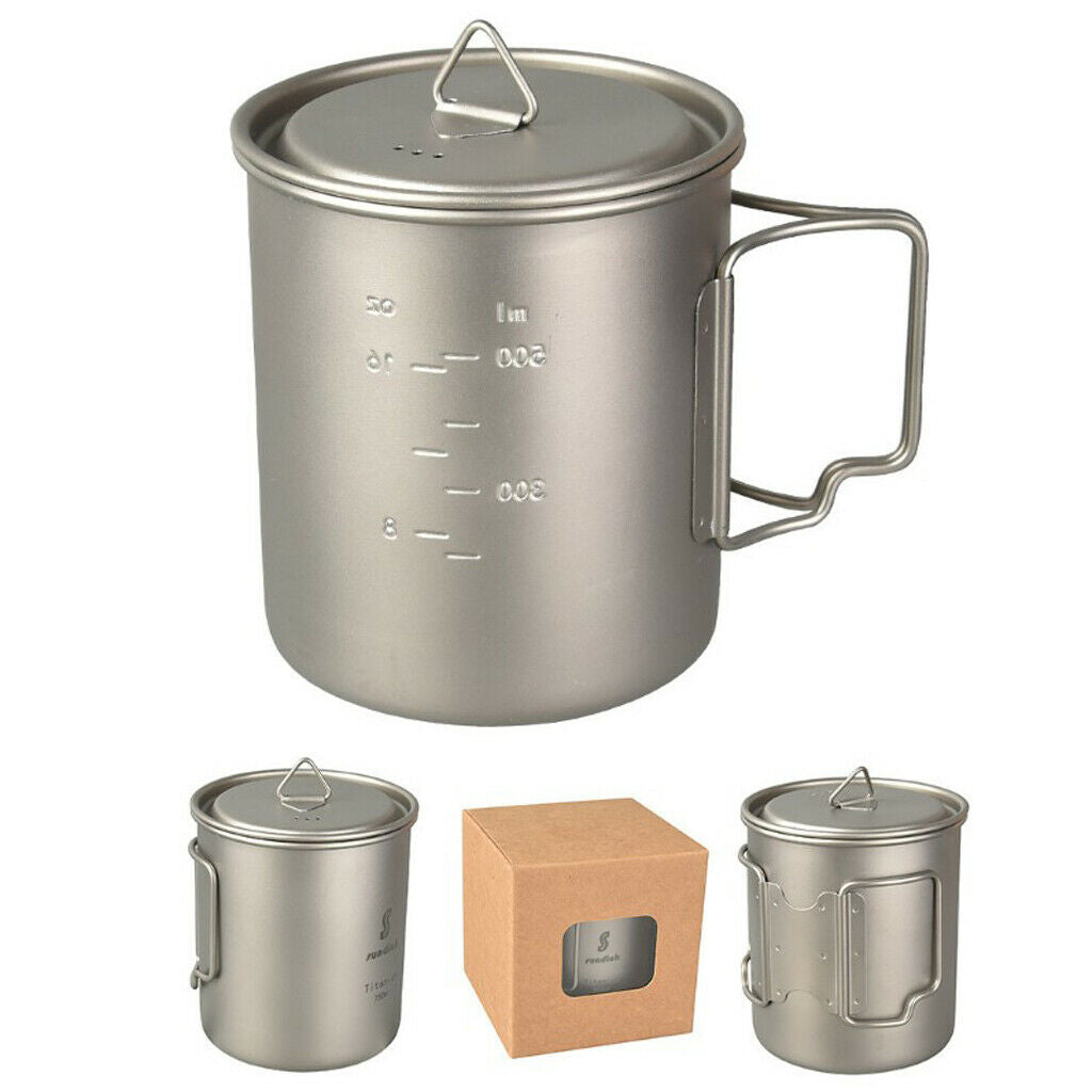750ML Portable Camping Cooking Titanium Pot Water Cup Tea Mug Coffee Mug