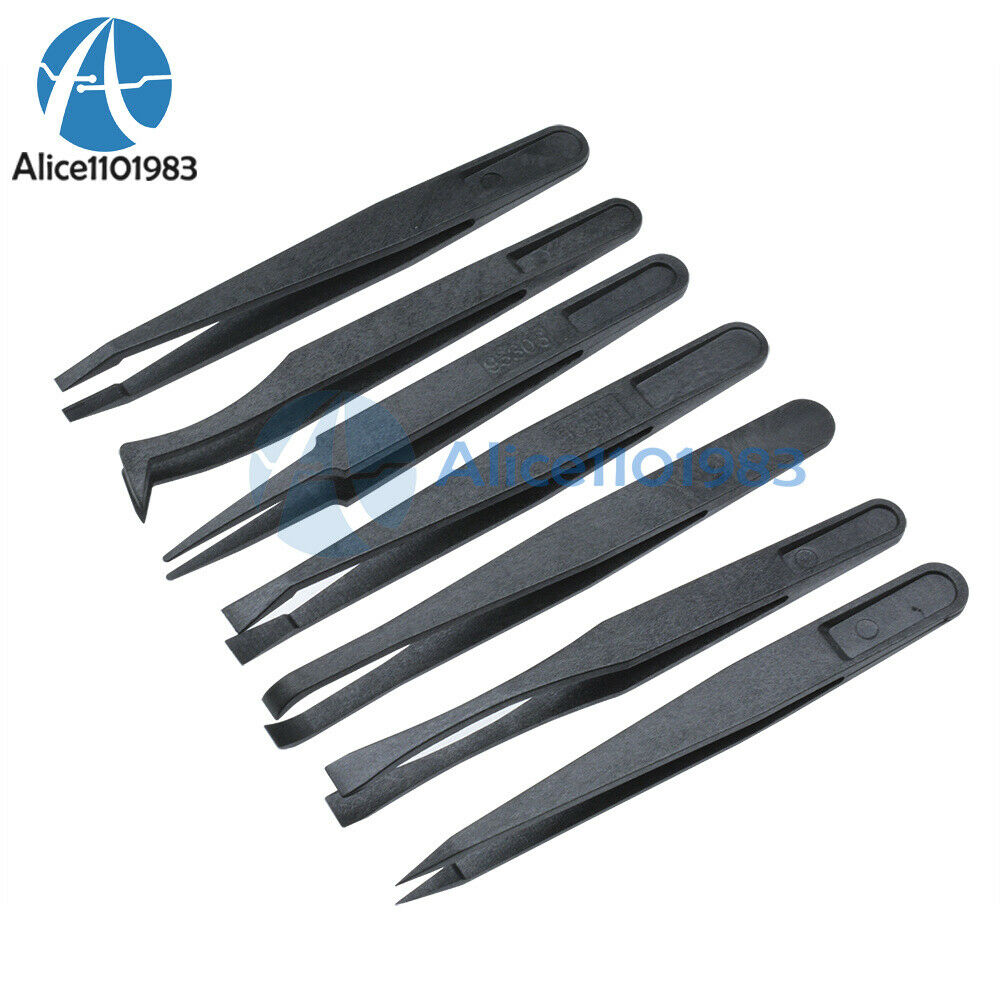 2PCS 7pcs Anti-static Tweezer Tool Straight Bend Plastic Heat Resistant