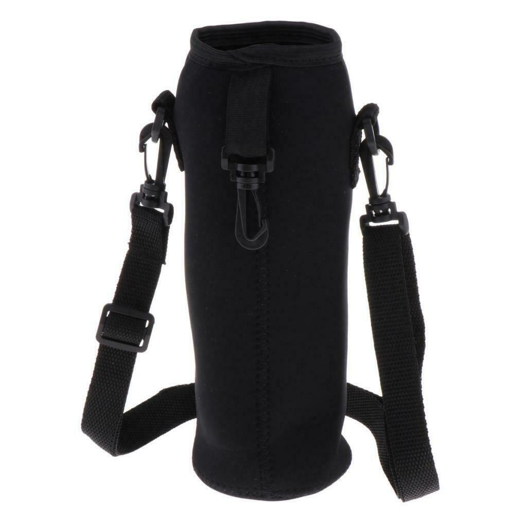3Pcs 1L Sports Water Bottle Insulated Carry Bag Pouch with Shoulder Strap Black